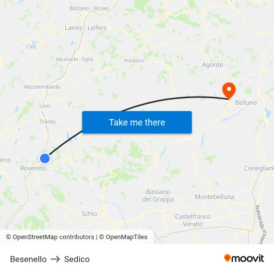 Besenello to Sedico map