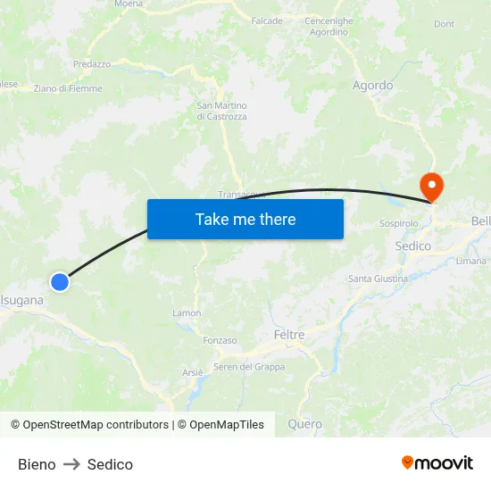 Bieno to Sedico map