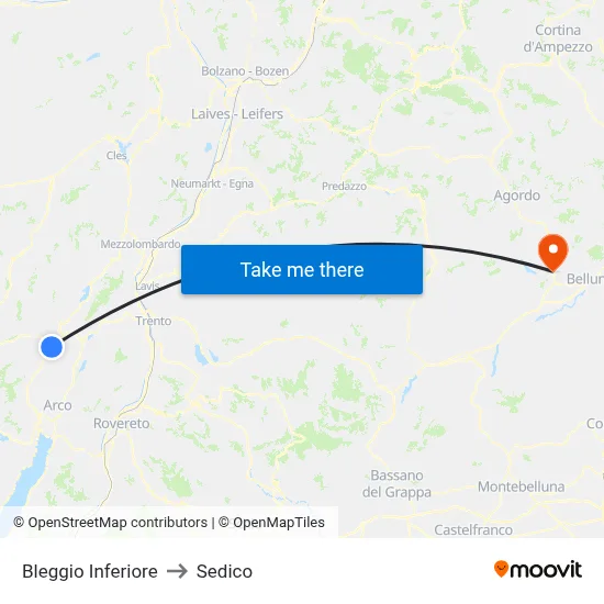 Bleggio Inferiore to Sedico map