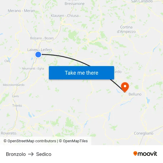 Bronzolo to Sedico map