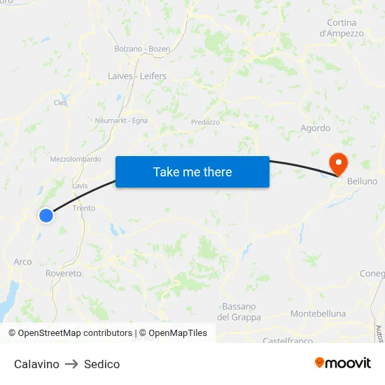 Calavino to Sedico map