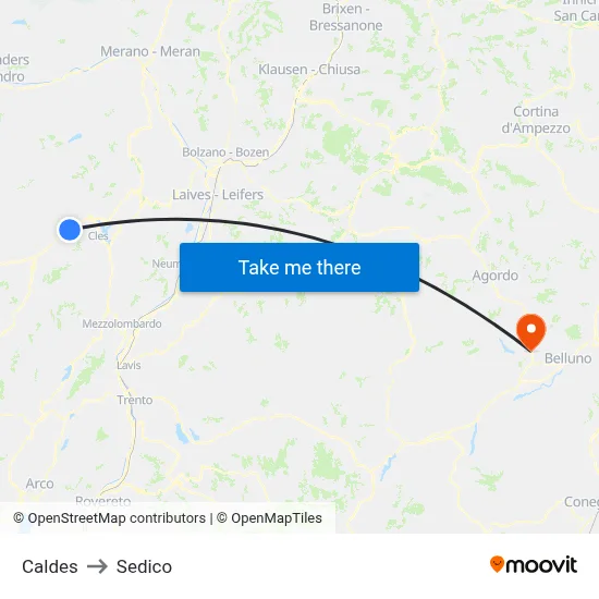 Caldes to Sedico map