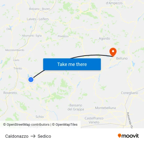 Caldonazzo to Sedico map