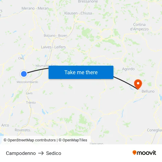 Campodenno to Sedico map