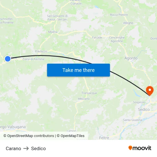 Carano to Sedico map