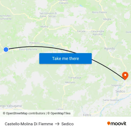 Castello-Molina di Fiemme to Sedico map