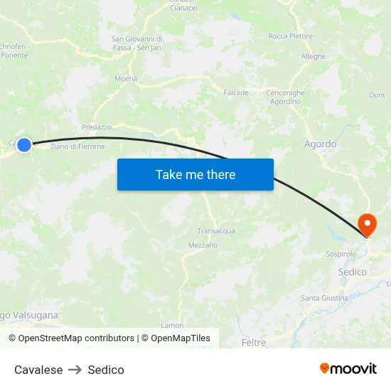 Cavalese to Sedico map