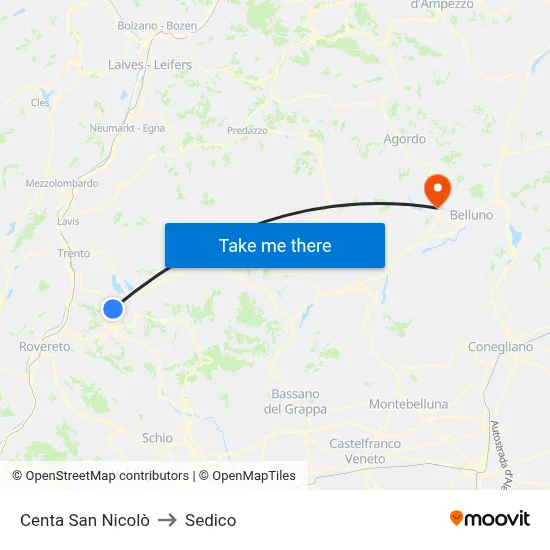 Centa San Nicolò to Sedico map