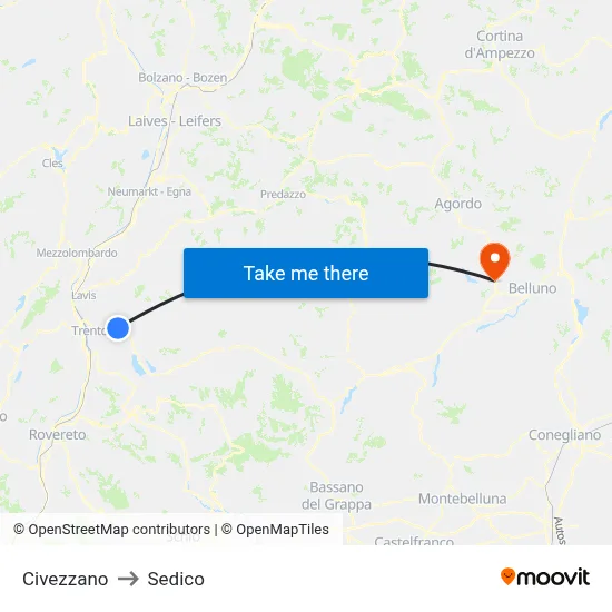 Civezzano to Sedico map