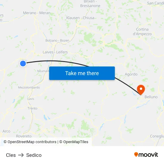 Cles to Sedico map