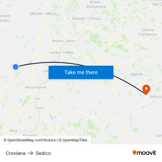Croviana to Sedico map