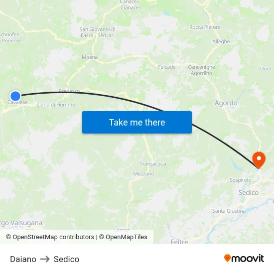 Daiano to Sedico map