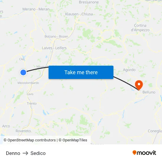Denno to Sedico map