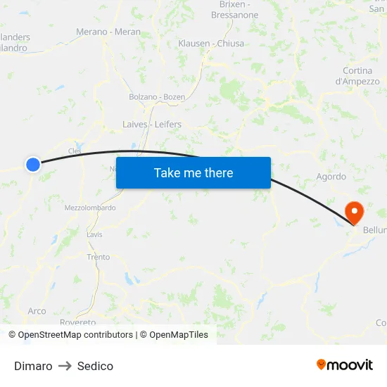 Dimaro to Sedico map