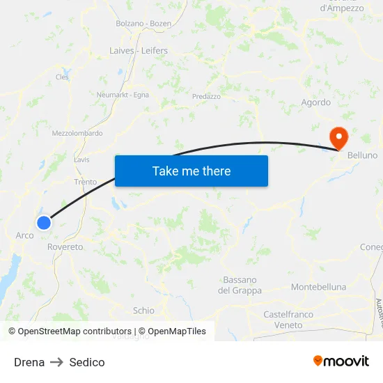 Drena to Sedico map