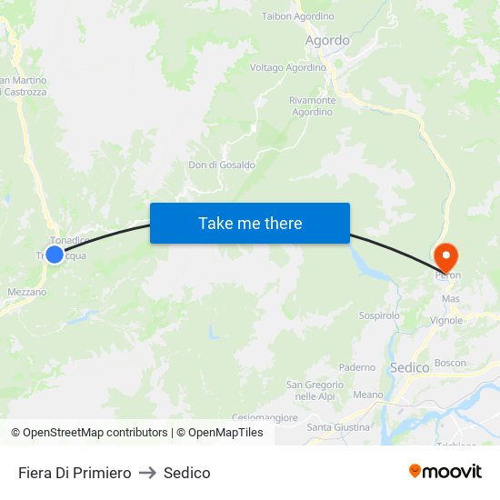 Fiera Di Primiero to Sedico map