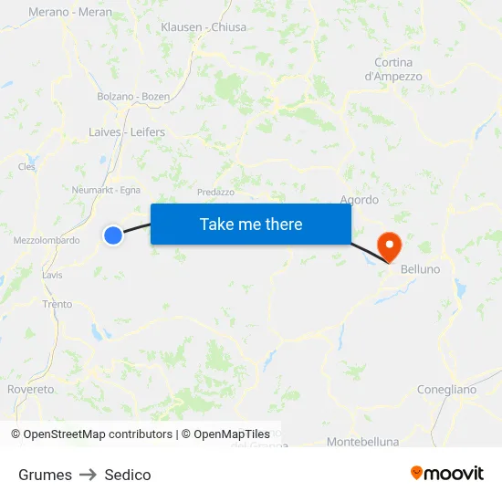 Grumes to Sedico map