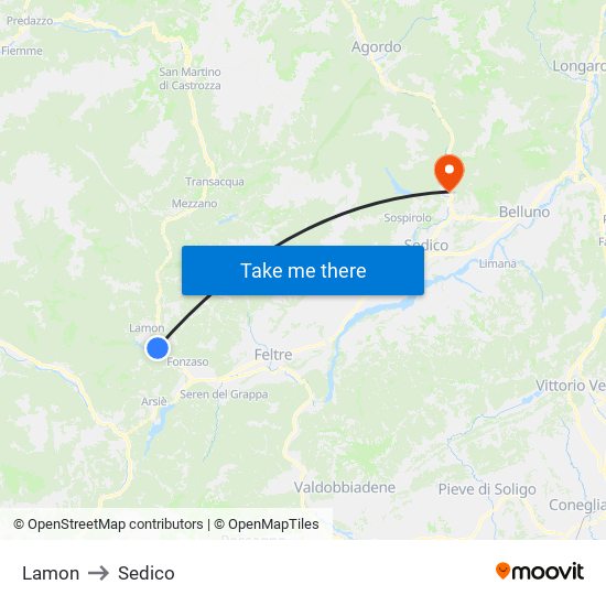 Lamon to Sedico map