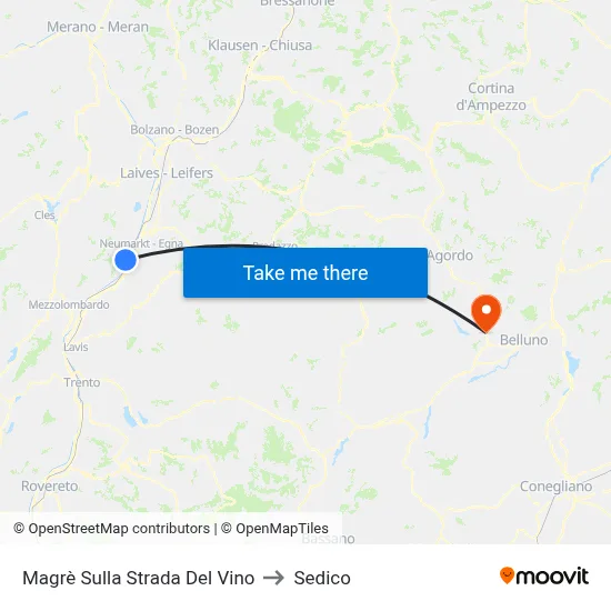 Magrè sulla Strada del Vino to Sedico map