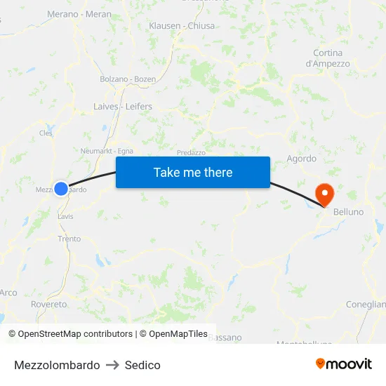 Mezzolombardo to Sedico map