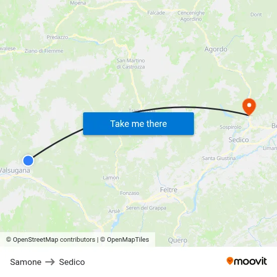 Samone to Sedico map