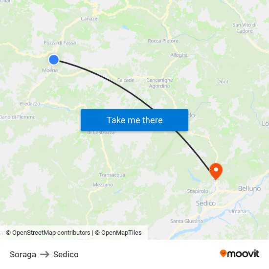 Soraga to Sedico map