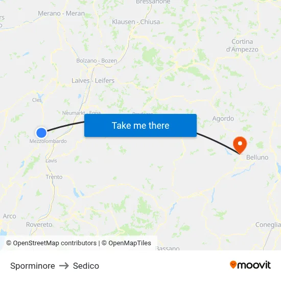 Sporminore to Sedico map
