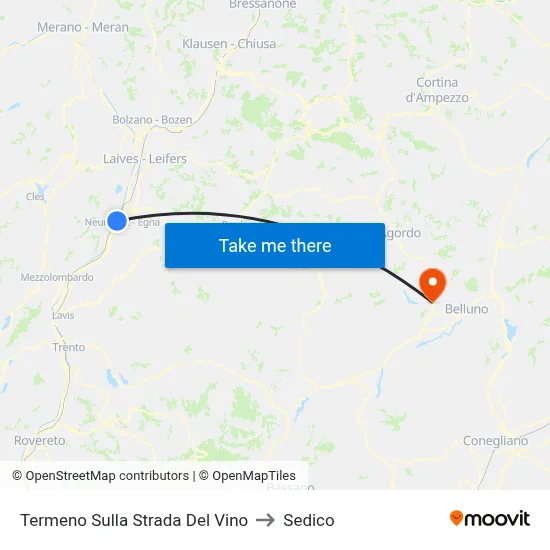 Termeno sulla Strada del Vino to Sedico map