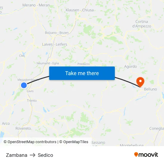 Zambana to Sedico map