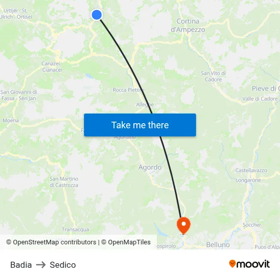 Badia to Sedico map