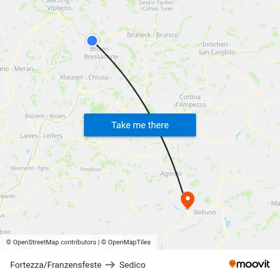 Fortezza to Sedico map