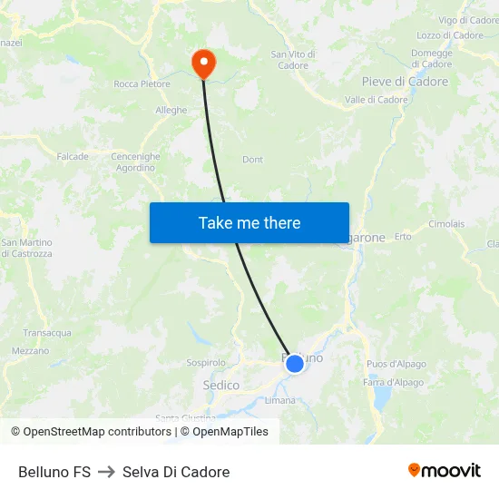 Belluno Station to Selva Di Cadore map