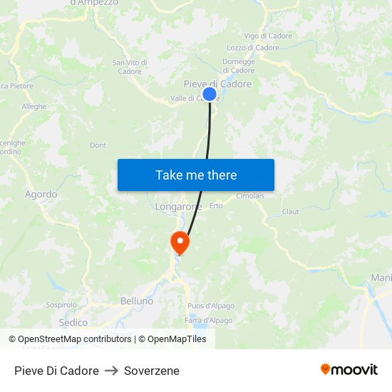 Pieve Di Cadore to Soverzene map