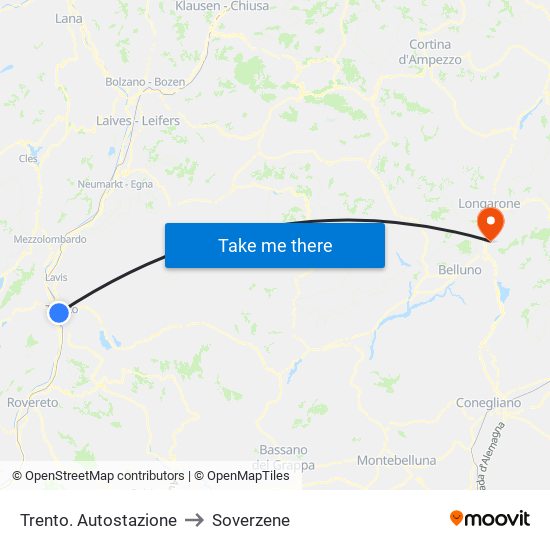 Trento. Autostazione to Soverzene map