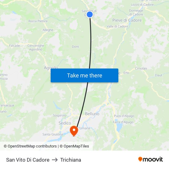 San Vito Di Cadore to Trichiana map