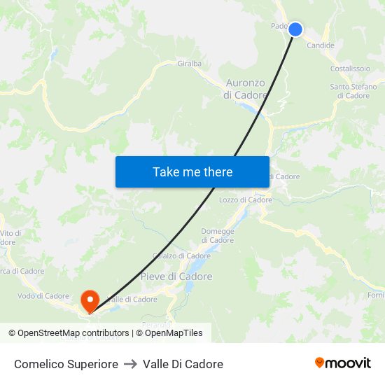 Comelico Superiore to Valle Di Cadore map