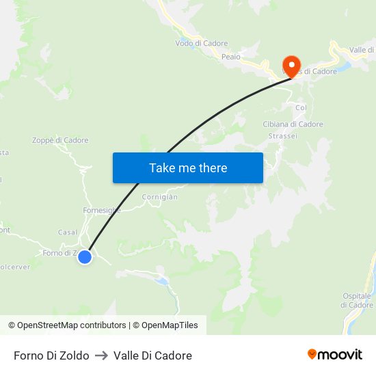 Forno Di Zoldo to Valle Di Cadore map