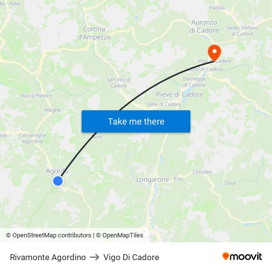 Rivamonte Agordino to Vigo Di Cadore map