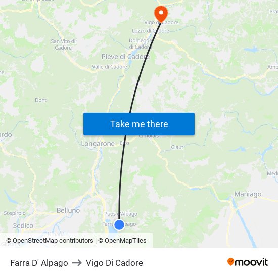 Farra D' Alpago to Vigo Di Cadore map
