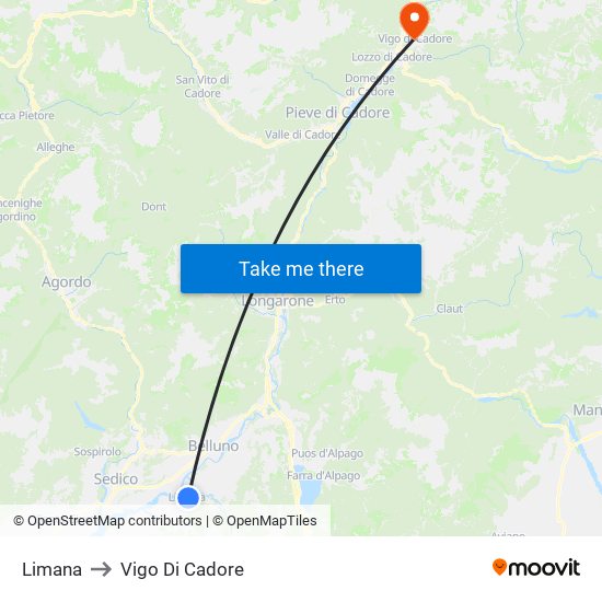 Limana to Vigo Di Cadore map