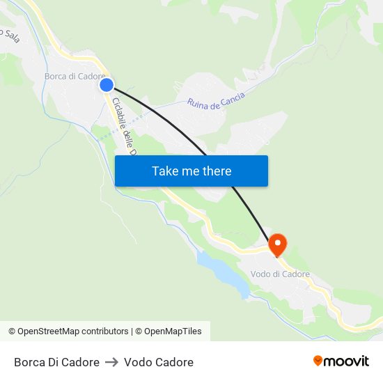 Borca Di Cadore to Vodo Cadore map