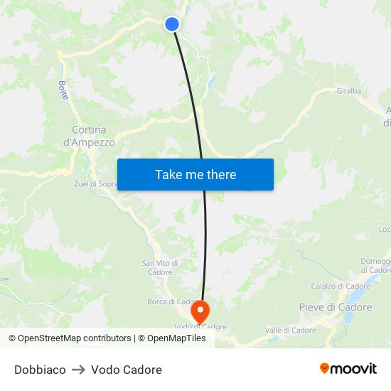 Dobbiaco to Vodo Cadore map