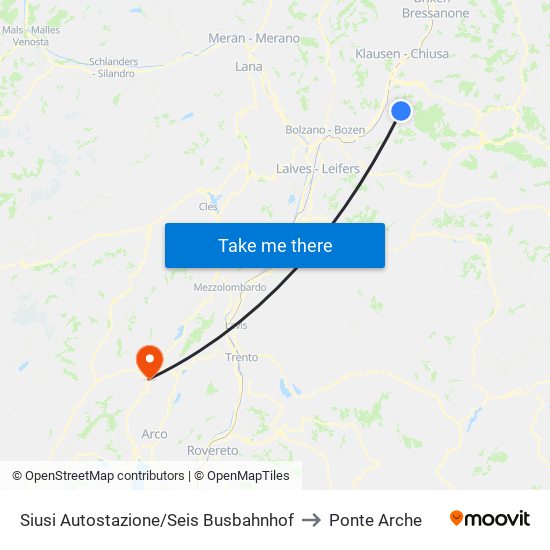Siusi Autostazione/Seis Busbahnhof to Ponte Arche map