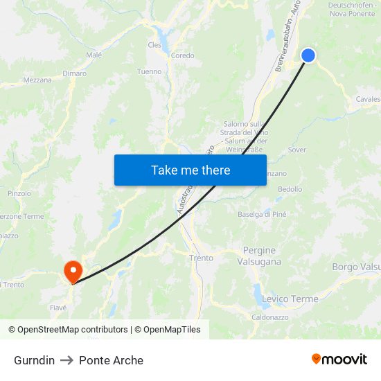 Gurndin to Ponte Arche map