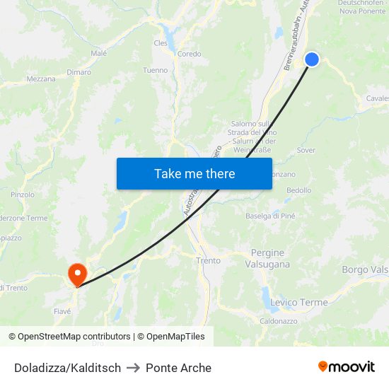 Doladizza/Kalditsch to Ponte Arche map