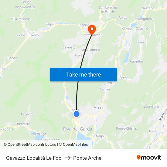 Gavazzo Località Le Foci to Ponte Arche map