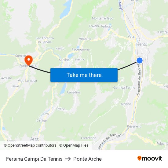 Fersina Campi Da Tennis to Ponte Arche map