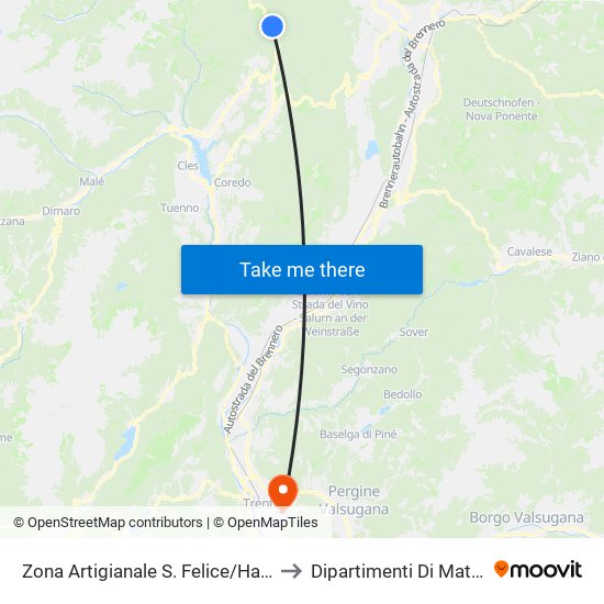 Zona Artigianale S. Felice/Handwerkerzone St. Felix to Dipartimenti Di Matematica E Fisica map