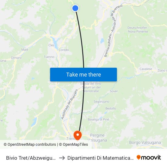 Bivio Tret/Abzweigung Tret to Dipartimenti Di Matematica E Fisica map