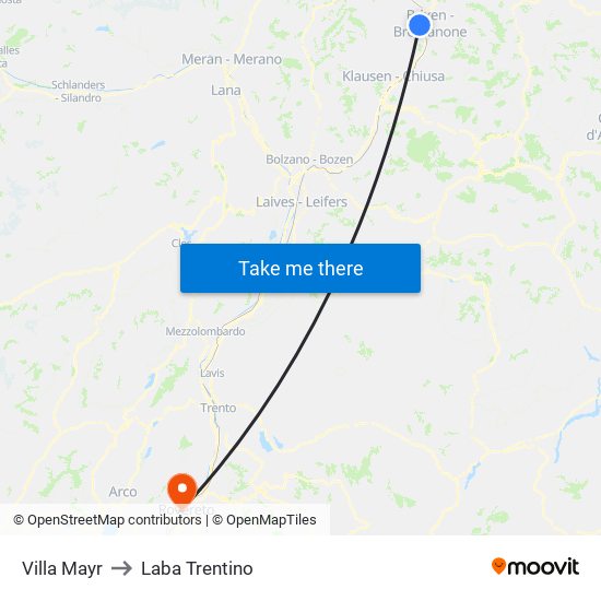 Villa Mayr to Laba Trentino map